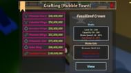 The Fossilized Crown crafting recipe (Image via Roblox)